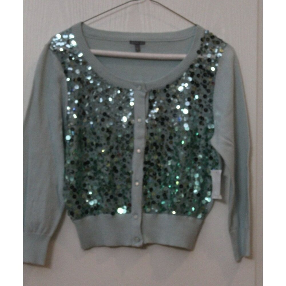 NWT Charlotte Russe Cropped Sequin Cardigan Sweater size Small blue/green